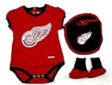 Detriot Red Wings GIRLS 3個入りクリーパー、よだれかけ、ブーティセットレッド&ブラック幼児ベビー
