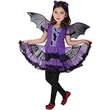 Karchi　 幼児 ハロウィーン　男の子　女の子 幼児キッズ ベビーガール ハロウィーン 衣装 コスチューム ドレス+ヘアフープ+バットウィング服 (110, 紫)