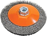 Walter Surface Technologies 13H654 Saucer-Cup Crimped Wire Brush, Threaded Hole, Carbon Steel, 6" Di