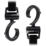 Keepjoy ベビーカー フック 荷物フック 2個セット 360度回転 マジックテープ式 自転車のハンドルやスーツケースにも使える おすすめマルチフック ブラック