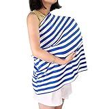 UTOVME 授乳ケープ　360度保護　産後用　授乳ストール　ポンチョ型　伸縮性よい　ブルー・ホワイト　縞模様　フリー