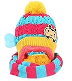 Plus Nao(プラスナオ) スヌード付きニット帽 キッズ ベビー あったかマフラー メビウス型スヌード あったか裏起毛帽子 耳までかくれるボン - ホットピンク