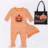 PS BABY ハロウィン パンプキン ベビー つま先まで ロンパース 帽子&バック付き (80, ユニセックス)