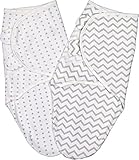 Ely's & Co Swaddle Blanket Adjustable Infant Baby Wrap Set 2 Pack (0-3 Months Grey Chevron and Polka