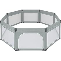 日本育児】折りたたみ/木製/ベビーサークル/グレー/グレー/8枚【扉付き