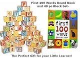Building Block andブックセットtoddlers- 40 pc木製アルファベットブロックセットと最初の100単語帳 – Perfectギフトセットfor Toddlers 1、2、また