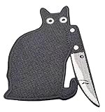 ネコ 猫 ねこ ナイフ 下向き ワッペン アップリケ のり付き 刺繍 アイロン アメリカン雑貨