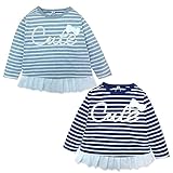 (ネイビー/90cm)ベビー服 女の子 Tシャツ 長袖 ロープロゴ リボン装飾 裾シフォンフリル スナップボタン ボーダー柄 女児 ベビー