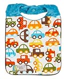 Baby Boy Bib - Reversible - Cars and Trucks on Blue Minky by Polka Dot Moon