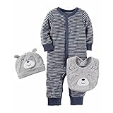カーターズ carter's 紺ボーダーパイル地くまさんTake Me Homeリトルベビーお部屋着3点セット (9months(67-72cm)) [並行輸入品]