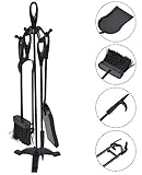 5 Pcs Hearth暖炉ツールセットFireツールセットブラックIronホーム25 "台座ベース