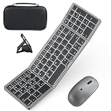 折りたたみ式キーボードとマウス、ノートパソコン用、旅行用Bluetooth折りたたみ式キーボードマウス、ポータブルケース付き、充電式キーボード、ビジネス用、2.4Gワイヤレス&Bluetooth、iPad/タブレット/ラップトップ/iOS/Android用