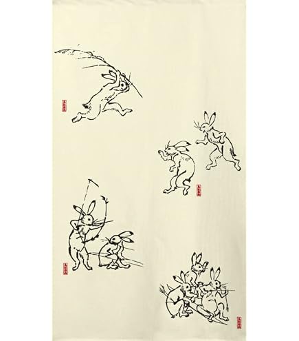 Amazon.co.jp: 暖簾（のれん） 麻100％ 鳥獣戯画 日本製 120cm n