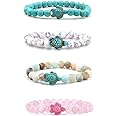 Pingyongchang 4pcs Sea Turtle Beads Bracelets Set,Elastic Natural Stone Stretch Lava Bracelet Anklet for Women Men,Supports t