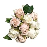 ゴシレ [Gosear] 1バンドル人工バラ花フェイクフラワー12ヘッドブライダル結婚式ブーケホームクラフトガーデンパーティー結婚式の装飾-(シャンパン)