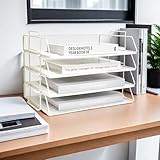 A4 書類トレー メッシュメタル レタートレイ 金属 縦型 3段 4段 レターケース 卓上収納ラック 書類棚 新聞/雑誌/A4ファイル/フォルダー/書類入れ 机上 整理整頓 文房具収納 オフィス おしゃれ ブラック ホワイト (横型4段&ホワイト)