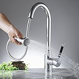 hootech　キッチン蛇口 混合栓 シングルレバー 台付　洗面　洗髪　キッチン 用 蛇口　水栓 金具　シャワーヘッド　360度自由回転ノズル　ホース引き出し式 (A)
