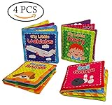 Quner ベビー用品 赤ちゃん あそびえほん 4本セット子供絵本　知育玩具　音が鳴る　学習多機能　破れない　英語　おでかけ布えほん　ソフトブック　布のおもちゃ