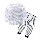ベビー男の子Outfit Clothes象プリントTシャツトップスとストライプパンツ 70CM(Age:1T) ホワイト FX15-010-70cm-1T