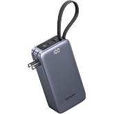 UGREEN コンセント付きモバイルバッテリー 10000mAh 65W 急速充電 3役一体 ACプラグ+USB-Cケーブル一体型 PB512 | 65W 充電器、モバイルバッテリー 45W、折畳式プラグ、3ポート、ノートPC(MacBook)充電対