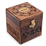 Rusticity木製貯金箱子供と大人 – 真鍮Centre |ハンドメイド| ( 4 x 4 in )
