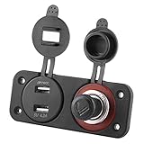 Qiilu 24V マリンシガレットライターソケット Dual USB 電圧計 LEDディスプレイ カーボートヨットRVトラック用