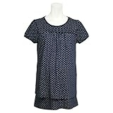 授乳服 マタニティ 半袖 チュニック 授乳口付 ドット柄 ギャザー 産後対応 ネイビー L