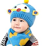 【SEBLES】 ベビー キュート ニット 帽 マフラー 2点 セット 赤ちゃん 6カ月 ～ 4歳 全6色 サイズ 46cm ～ 52cm クロスセット (スカイ)