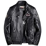 Fiffyle ライダース ジャケット メンズ 本革 羊革ラム革·牛革 シングル ダブル 刺繍ミリタリージャケット レザージャケットショート丈 バイクジャケットブルゾンダブルライダース MA-1 Gジャン (羊革, L)