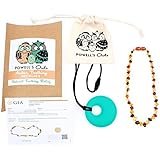 Baltic Amber Teething Necklace for Babies - Lab-Tested - Comes With Silicone Teething Necklace - Bar