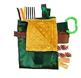 Sensory Baby Security Tag Blanket, Football Inspired Green and Gold for Green Bay Packers Football B