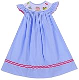 誕生日の誕生日パーティースモックパターンスモックドレスガールズFeaturedブルーギンガムファブリック カラー: ブルー