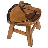 Horse Design Hand Carved Acacia Hardwood Decorative Short Stool [並行輸入品]