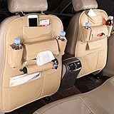 1個 多機能車両収納袋 novopal 後部座席 収納バッグ カー 折り畳式 車用 収納ポケット 多機能 車内整理 PU素材(ベージュ)