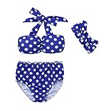 Ochine　子供水着　ガールズ　女の子　水玉水着　ブルー　ベービー　水着　ヘッドバンド付き　キッズ　セパレート　2点セット　可愛いビキニ　0-3歳設定　水泳　温泉に