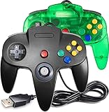 miadore クラシック N64コントローラー N64 有線 USB PC ゲームパッド ジョイスティック N64ビット USB 有線ゲームスティック ジョイパッド コントローラー Windows PC MAC Linux Raspberry Pi 3 Sega Genesis用 (クリアグリーン/ブラック)