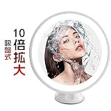(イニシエ・ウルウ）GURUN　拡大鏡 化粧 浴室鏡　壁付ミラー　吸盤付き　10倍　拡大　ledライトミラー　USB　充電式　風呂鏡　360度回転　メイク　髭剃り　コンパクト　ホワイト　丸　携帯　飛散