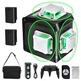 レーザー墨出し器、墨出しレーザー、3Dグリーンレーザー墨出し器、3x360°、水平器 レーザー ビルドとアライメント用、充電式バッテリー、リモコン、磁気回転スタンド レーザー安全基準:クラス2 12ライン 12X-A