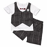 (フィーショー)FEESHOW ベビー ボーイズ ロンパース 冠婚葬祭 おしゃれ フォーマルスーツ タキシード おしゃれ着 洋服 上下２点セット ホワイト＆コーヒー 110（3-4歳）