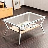 【センターテーブル ガラス 80cm幅】 北欧風 ガラステーブル 強化ガラス 木目 ディスプレイ棚付き 透明感 色：ナチュラル