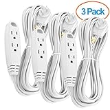Aurum Cables 12-Feet 3 Outlet Extension Cord Indoor/Outdoor Extension Cord 16AWG 3 Pack - White - UL