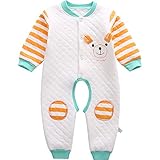 【SEBLES】ベビー服 キルティング 前開き プリント 可愛い ユニセックス キャラクター カバーオール 冬服(オレンジストライプ-くま,90cm)