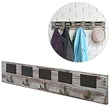 31 Inch Chalkboard Labels Rustic Brown Torched Wood Finish Wall Mounted Coat Hooks Hanger Rack - MyG
