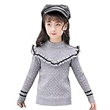 vivisclassic ガールズ セーター 女の子　セーター 可愛いデザイン 子供服 おしゃれ　キーズセーター 韓国風 丸首 長袖セーター 春秋冬　120cm-160cm (グレー, 140cm)