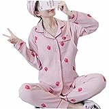 [アビコ]ABICO マタニティ パジャマ 可愛い いちごプリント 折り襟 長袖 ストラップ 2重ガーゼ 授乳服 授乳口付き ウエスト調節 妊婦服 産前 産後 パジャマセット