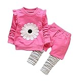 Karchi幼児子供　トップス+パンツ服セット　赤ちゃん　女の子可愛い　少女　衣装　フード付き　ストライプ　Tシャツ　トップス+パンツ服セット (80, ローズ)