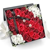 Yobansa ソープフラワー 創意方形ギフトボックス 造花 石鹸花  枯れない 誕生日 母の日 記念日 先生の日 バレンタインデー 昇進 転居など最適としてのプレゼント メッセージカード付き（赤）
