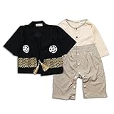 Asiso ベビー服 新生児 袴風 カバーオール ロンパース 男の子 和服 長袖 七五三 百日祝い 出産祝い ギフト 結婚式 80cm