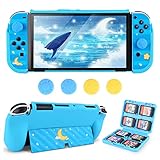 DLseego 2022 Switch 有機elモデル対応 Switch 有機el ケース switch oled カバー switch 有機el カバー ニンテンドースイッチ 有機el カバー 7点セット 【Switch Oled本体保護カバー+スキンシール+親指キャップ4枚 +カード収納ケース】 7in1 Switch OLEDアクセサリー 衝撃吸収 キズ防止 着脱簡単 ブルー