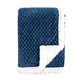 Tadpoles Popcorn Plush and Sherpa Ultra-Soft Baby Blanket, Dark Blue